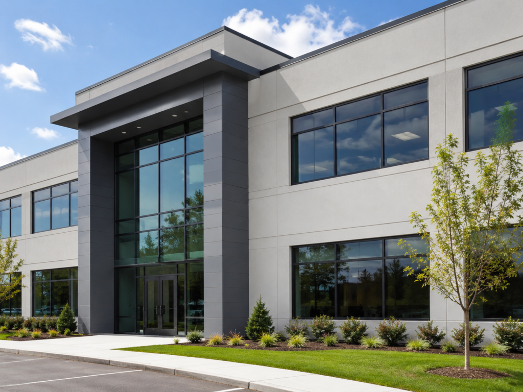 Commercial EIFS exterior finish on a modern office building
